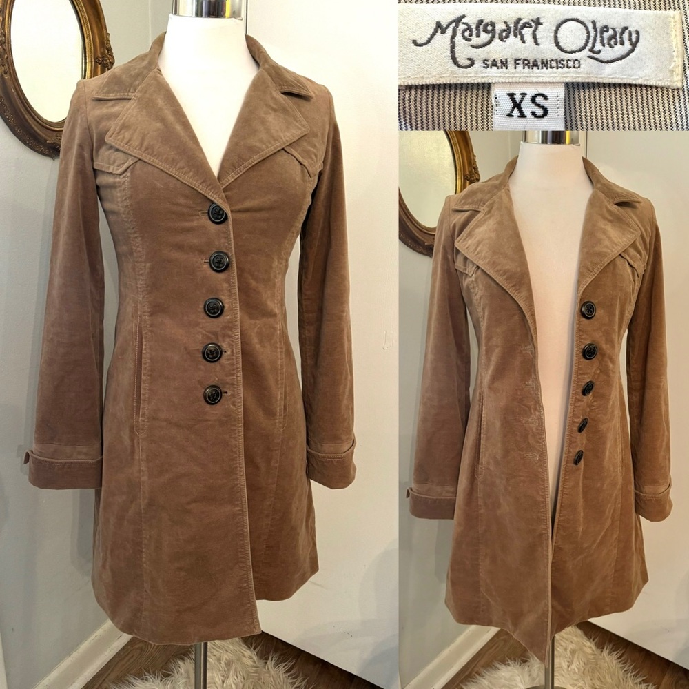 Vintage Long Velvet Coat camel Tan XS Overcoat Western Boho bohemian Chic brown